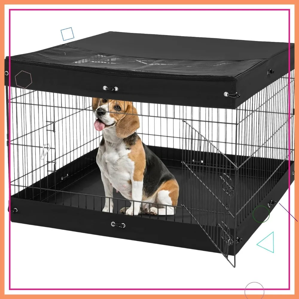 Dog Playpen 4 Panels 24x36in Foldable Metal Pet Exercise Pen with Door, Top Cover & Bottom Pad for Small Pets Indoor Outdoor
