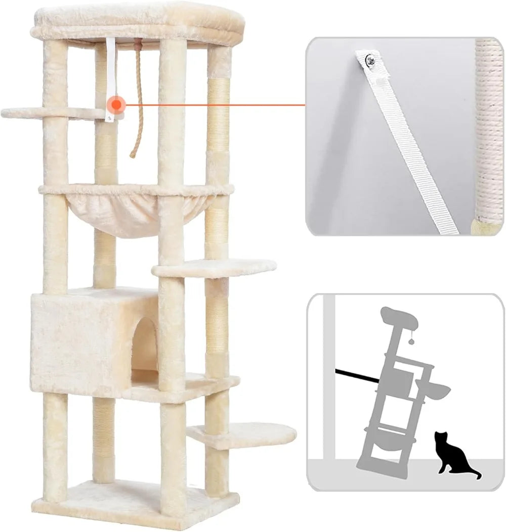 Heybly Cat Tree for  20lbs Heavy Duty,60 inches XXL Cat Tower for Indoor Cats, Multi-Level Furniture Condo with Big Padded Plush