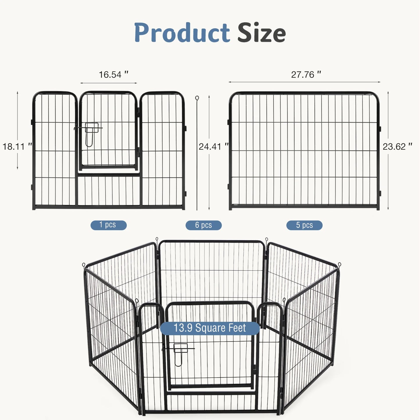 JHK 6 Panels Metal Dog Playpen Pet Fence 24 Inch to 40 Inch Foldable Large Dog Puppy Exercise for Yard Gate Camping Outdoor