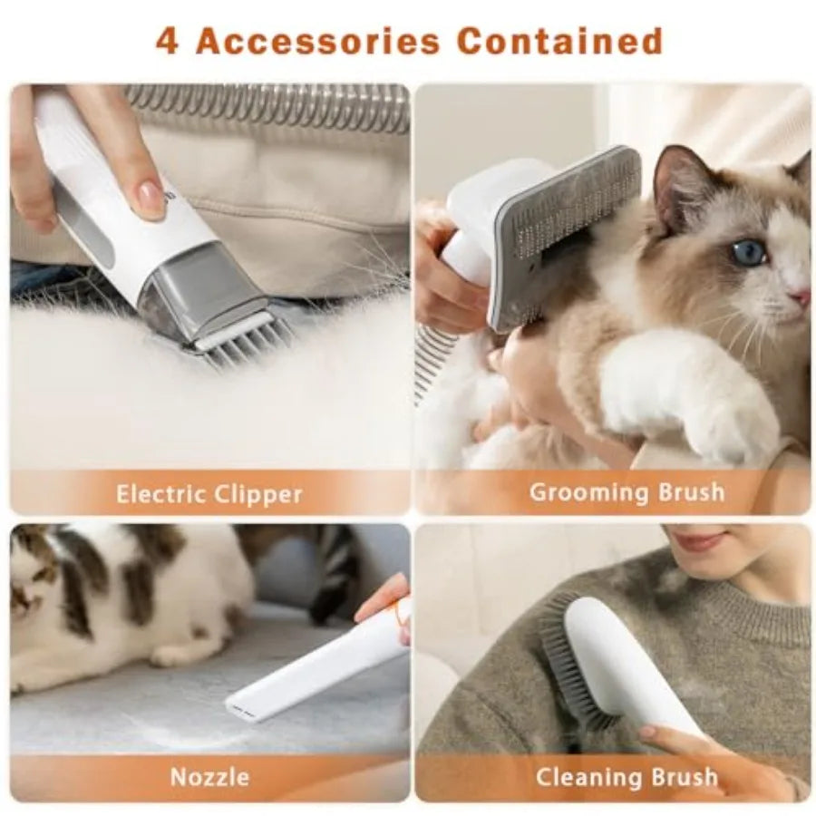 All-in-One Dog Grooming Vacuum Kit with Pet Clippers Low Noise Deshedding Vacuum for Dogs Cats 1.5L Dust Cup White Plastic Body