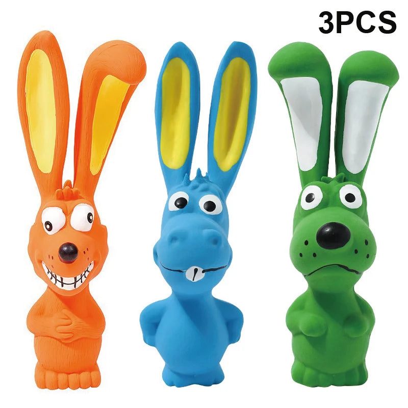 Dog Chew Toy Rubber Rabbit Shape Pet Squeaky Toys For Small Medium Dogs Interactive Teeth Cleaning Sounding Dog Toy Pet Supplies