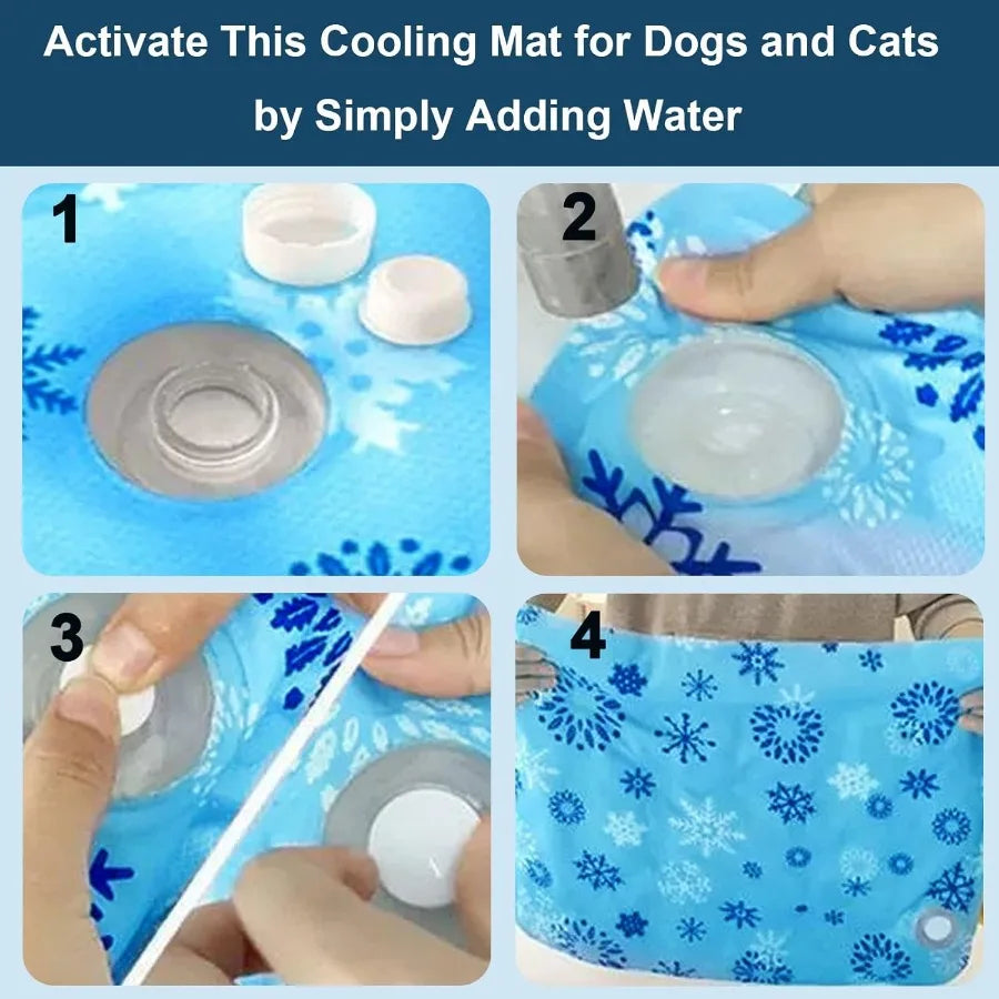 Foldable Gel Cooling Mat with Ice Crystal Powder for Dogs and Cats Water Injection Cool Pet Pad for Indoor and Outdoor Summer U