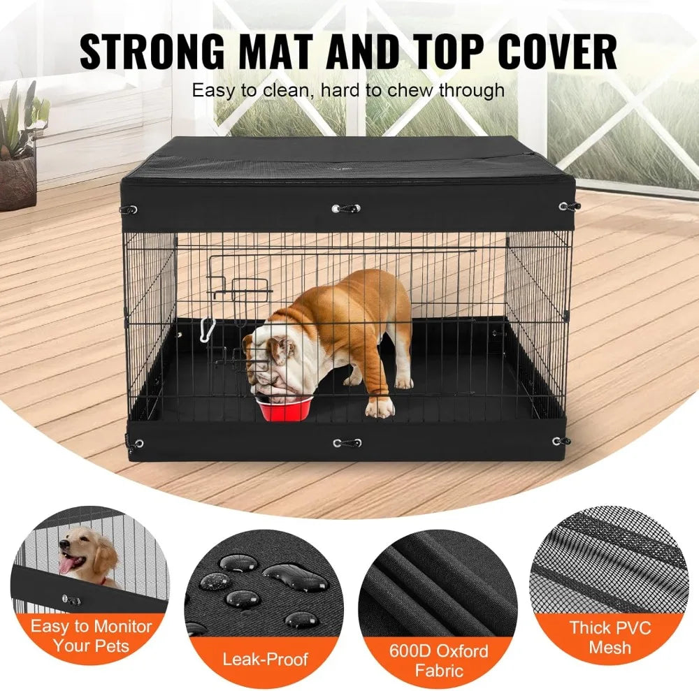Dog Playpen 4 Panels 24x36in Foldable Metal Pet Exercise Pen with Door, Top Cover & Bottom Pad for Small Pets Indoor Outdoor
