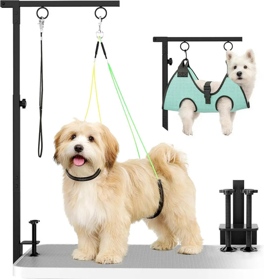 Adjustable Dog Grooming Table with Hammock & Clips - 3-in-1 Pet Stand for Nail Trimming, Haircut & Drying