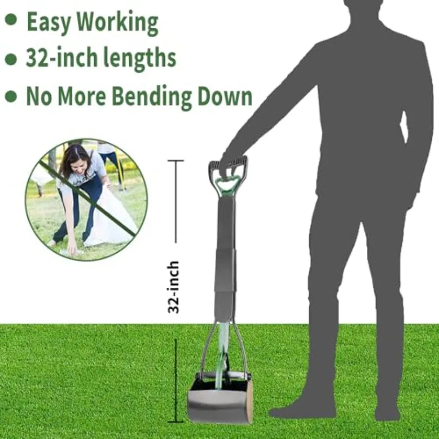 2-Pack Heavy Duty Poop Scooper for Large Small Dogs 32 Long Handle Yard Grass Gravel Dog Poop Grabber with High Strength Materi