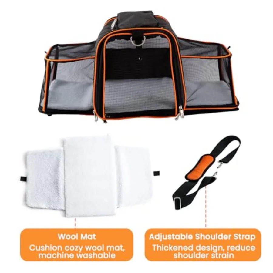 TSA Airline Approved Expandable Pet Carrier 17x11x11 5-Side Entry Soft-Sided Collapsible Cat Dog Carrier up to 15 lbs with Allo