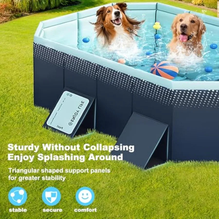 Backyard kiddie pool for kids and dogs: large foldable hard plastic square pool, 83 L x 55 W x 22 H, blue, reinforced sidewalls