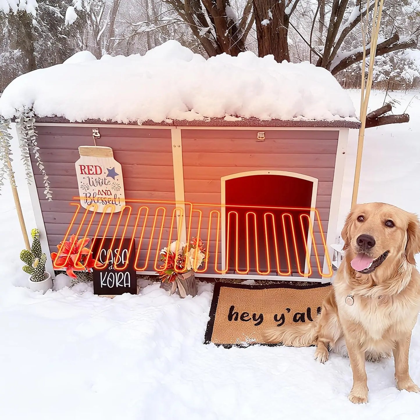 Large Heated Insulated Dog House Outdoor Kennel Winter Weatherproof Iron Frame 59in Grey Custom