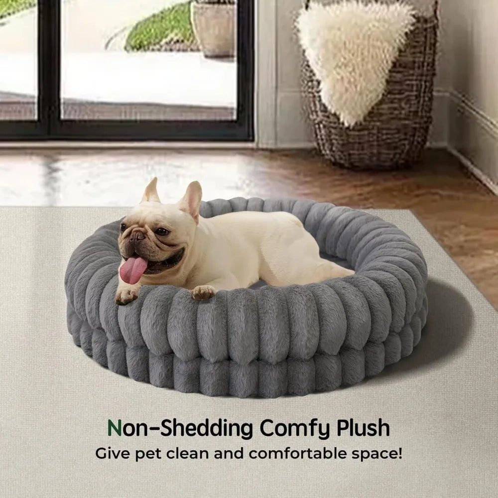 30" Donut Dog Bed, Round Orthopedic Pet Bed with Anti-Slip Bottom, Washable, Gray