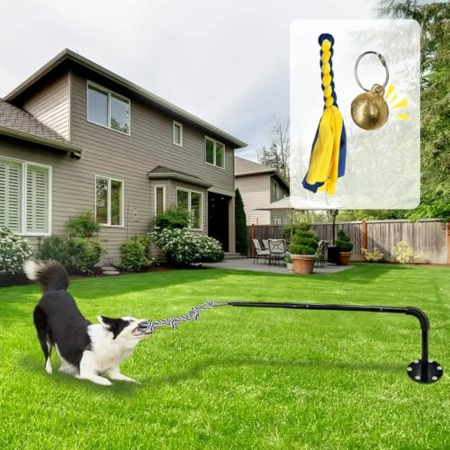Tether Tug Outdoor Dog Toy Interactive Exercise Game in Yard Tether Tug with 2 Rope Toy and Bell for Large Medium Small Dog Pul