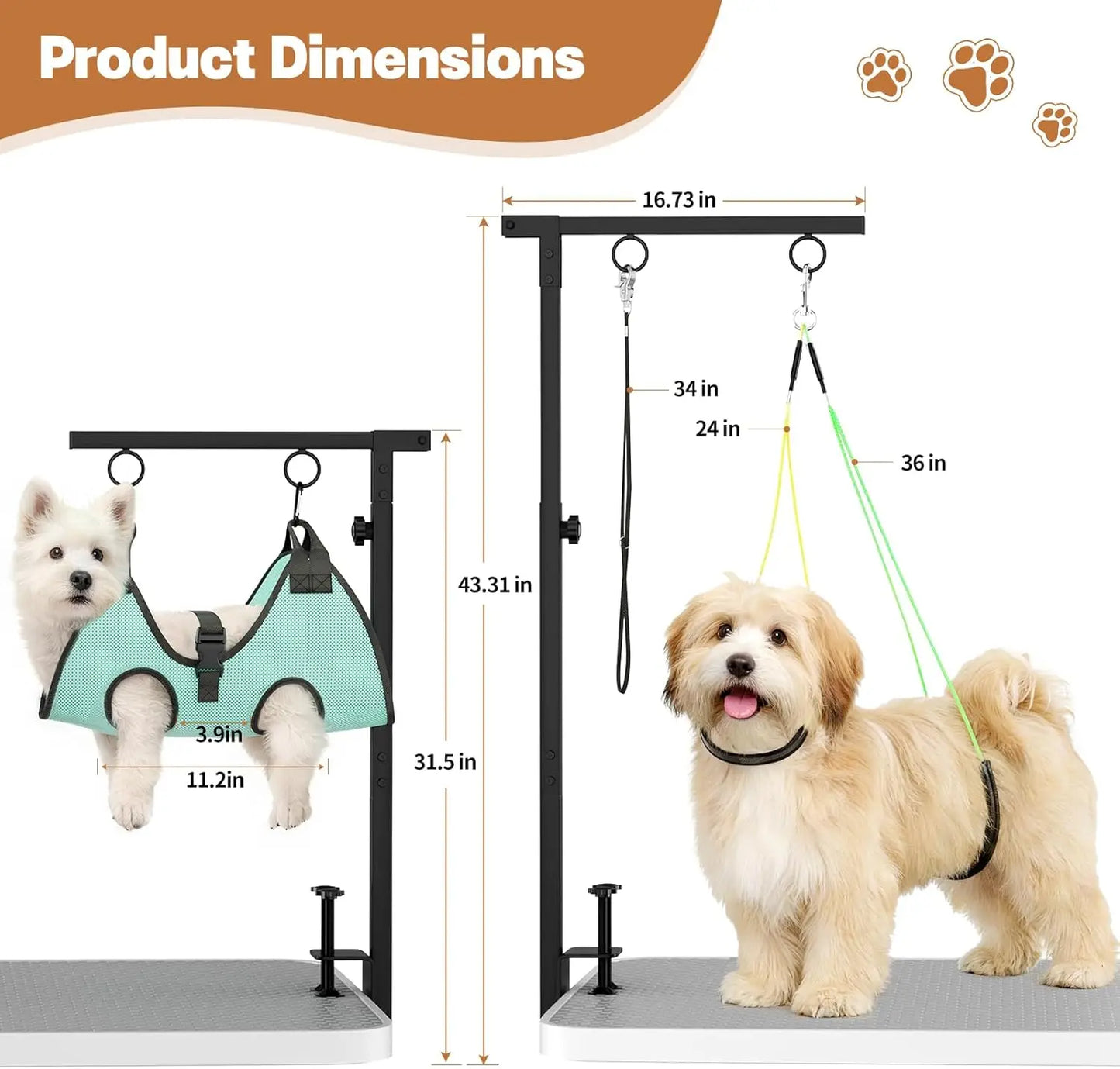 Adjustable Dog Grooming Table with Hammock & Clips - 3-in-1 Pet Stand for Nail Trimming, Haircut & Drying