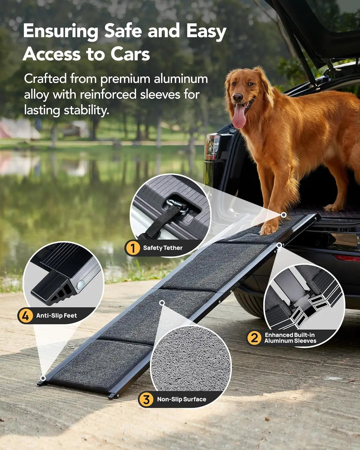 Upgraded Dog Ramp for Car 71'' X-Long & 19.7" Wider Folding Dog Ramps for Large Dogs with Non-Slip Rug Surface Portable Doggy