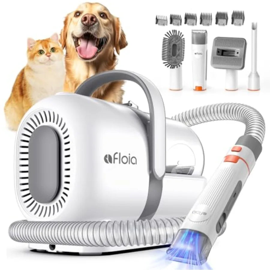 All-in-One Dog Grooming Vacuum Kit with Pet Clippers Low Noise Deshedding Vacuum for Dogs Cats 1.5L Dust Cup White Plastic Body