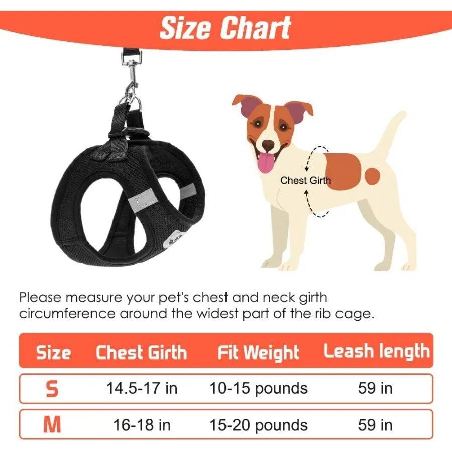 Puppy Harness and Leash Set Soft Mesh Dog Vest Harness Reflective Adjustable Harness for Small to Medium Dogs Cats and Puppies