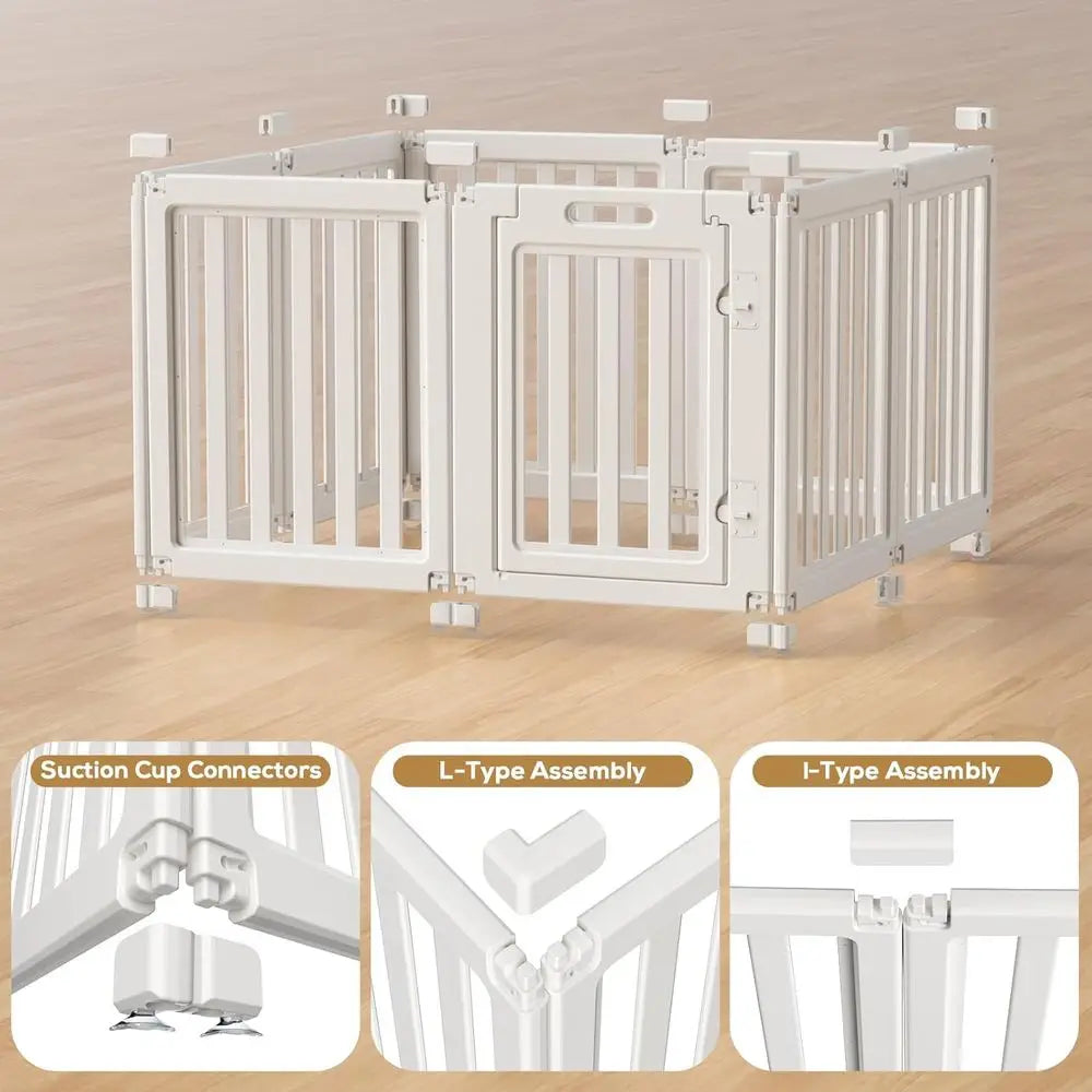 Clear Dog Play Pen,Pet Playpen with Door,Easy to Clean and Install Puppy pens or Both Indoor and Outdoor use (White, 23.6 inch H