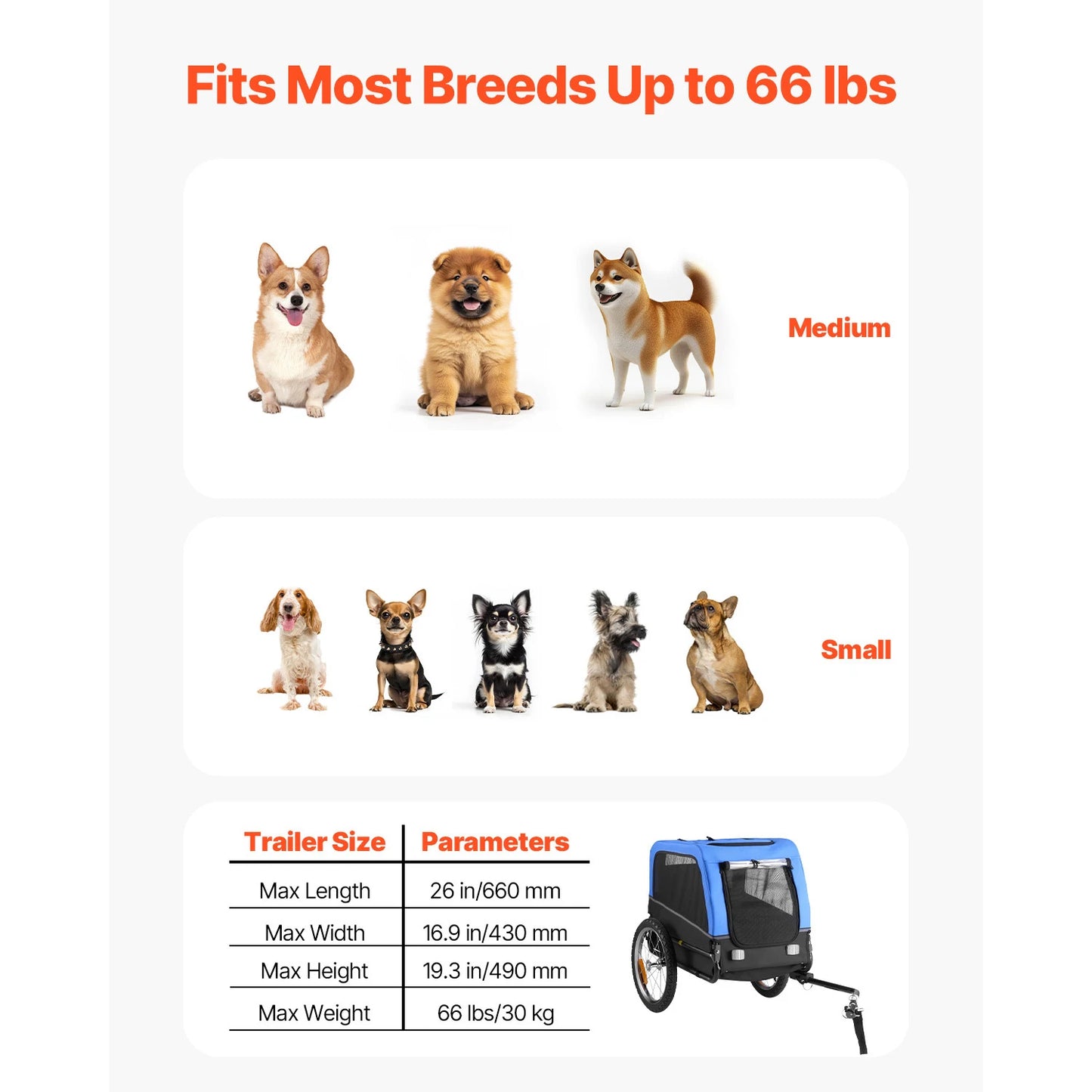 SucceBuy 66/88 lbs Dog Bike Trailer Easy Folding Frame Pet Cart Bicycle Carrier with Coupler & Reflector for Small & Medium Dogs