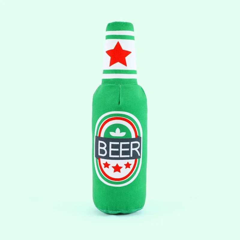 Dog Squeaky Beer Bottle Food Shape Dog Toy Funny Plush Toys Bite-Resistant Winebottle Chew Toy Pet Molar Clean Interactive Toy