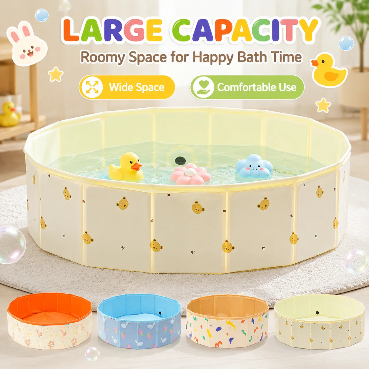 Foldable Dog Pool, Portable Pet Swimming Pool, CollapsiblePVC Waterproof Dog Bathtub for Dogs Cats with Drain Plug OutdoorSummer
