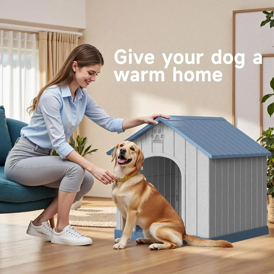 38in Large Outdoor Dog House with Durable Water Resistant Resin Construction Ideal for Small to Large Dogs Indoors or Outdoors