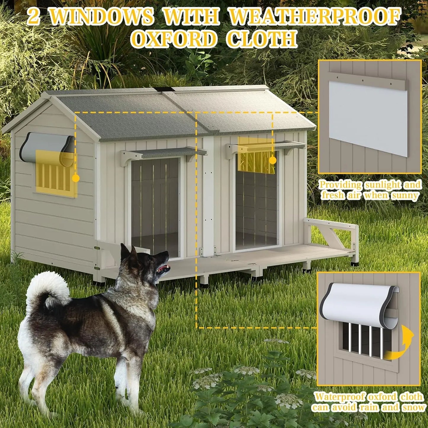 59.4" Large Wood Dog House Weatherproof Asphalt Roof Anti-Chewing Metal Edge Indoor Outdoor Small Medium Large Custom