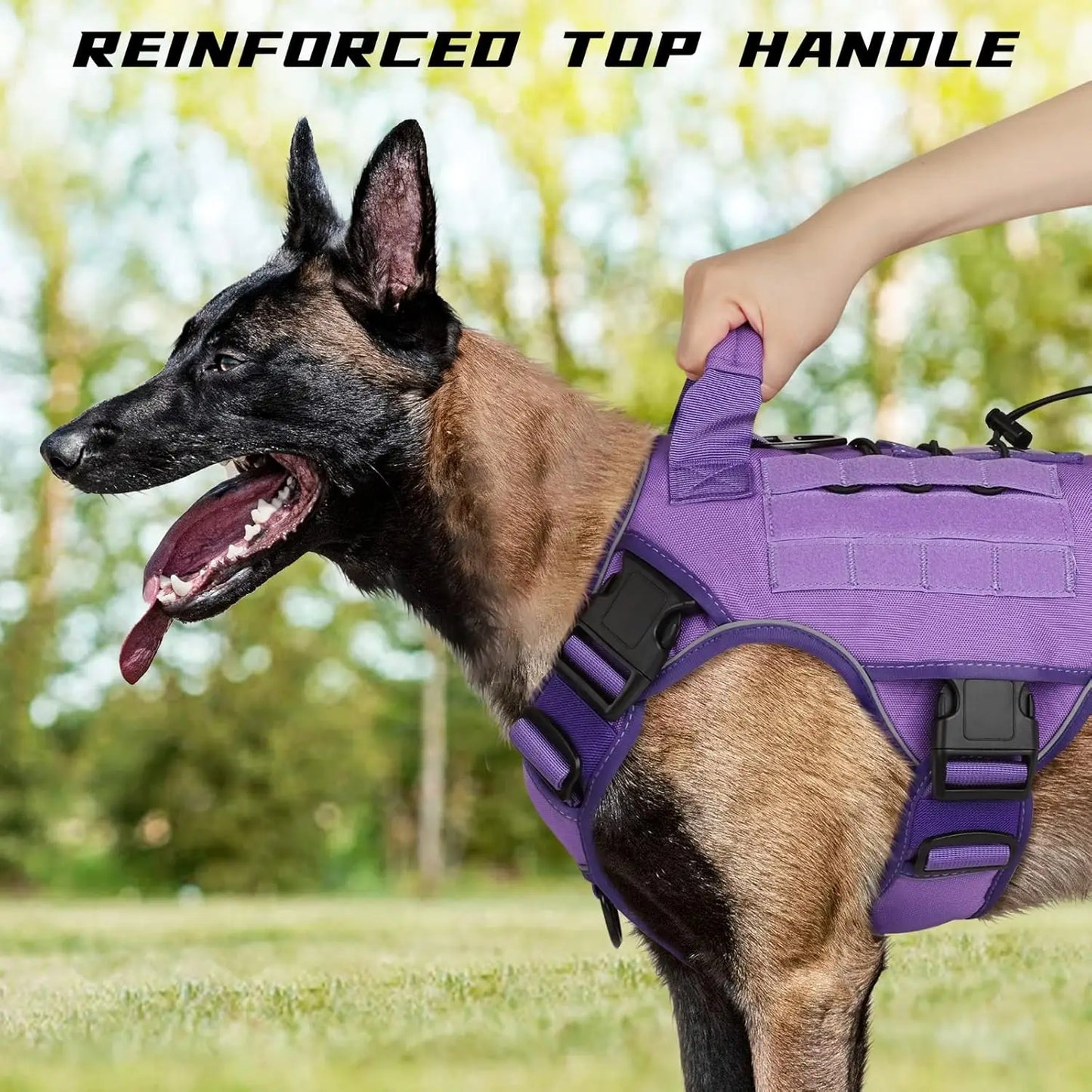 Purple Tactical Dog Harness for Large Dogs, Heavy Duty No Pull with Handle, Adjustable Reflective Vest for Husky, Doberman