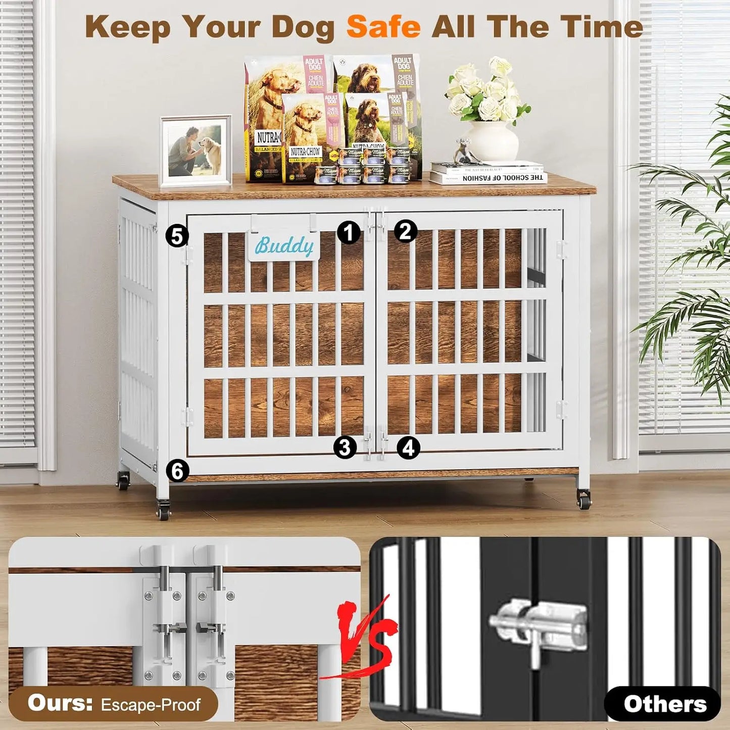48"/42"/33" XXL Heavy Duty Dog Crate Furniture with Casters, Dog Kennel Indoor for Large Dogs, Escape-Proof and, Customized