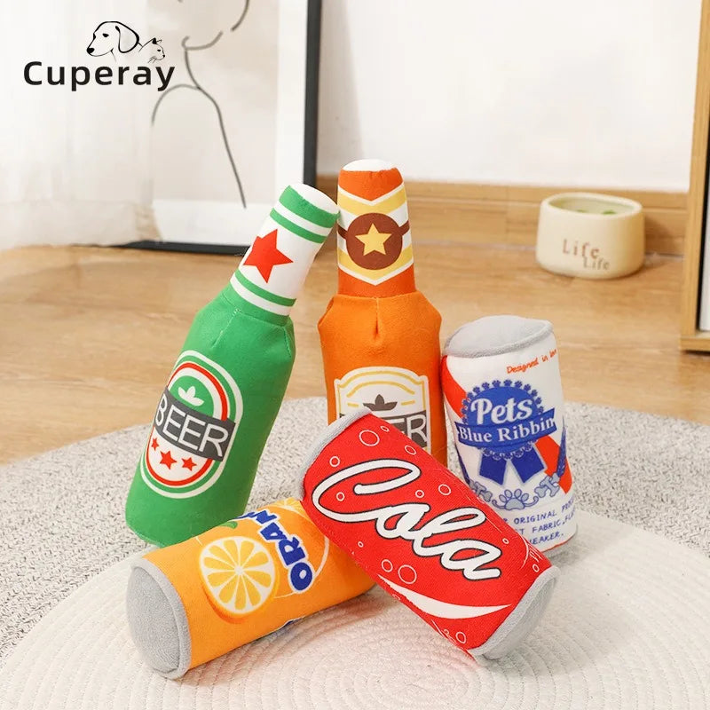 Dog Squeaky Beer Bottle Food Shape Dog Toy Funny Plush Toys Bite-Resistant Winebottle Chew Toy Pet Molar Clean Interactive Toy