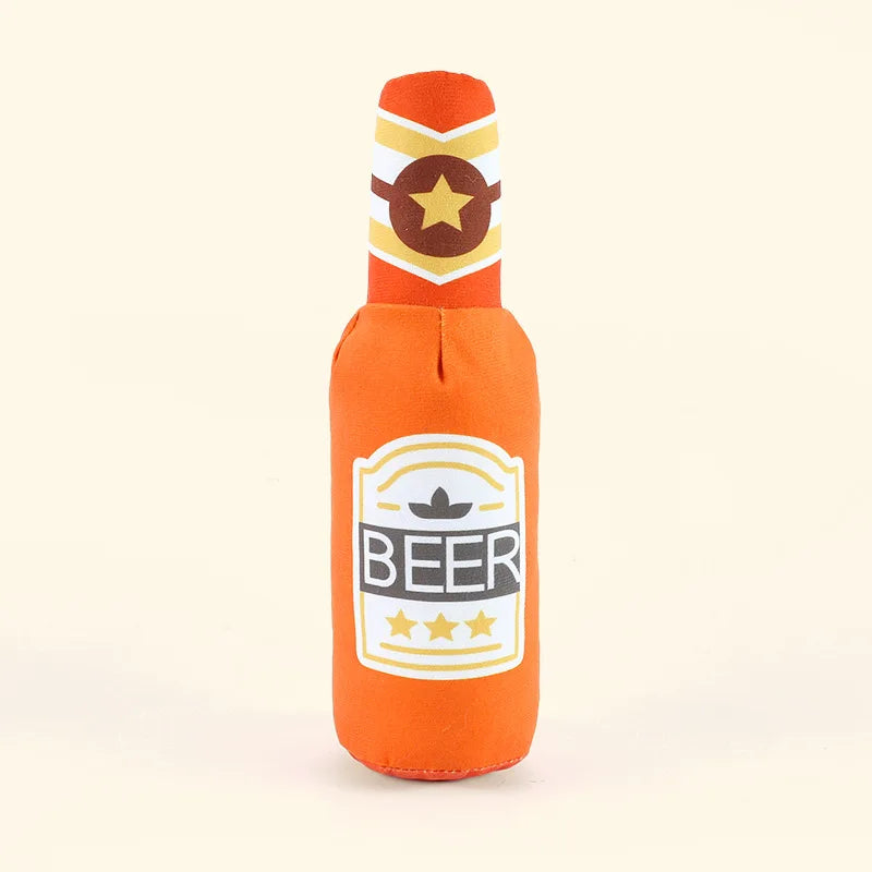Dog Squeaky Beer Bottle Food Shape Dog Toy Funny Plush Toys Bite-Resistant Winebottle Chew Toy Pet Molar Clean Interactive Toy