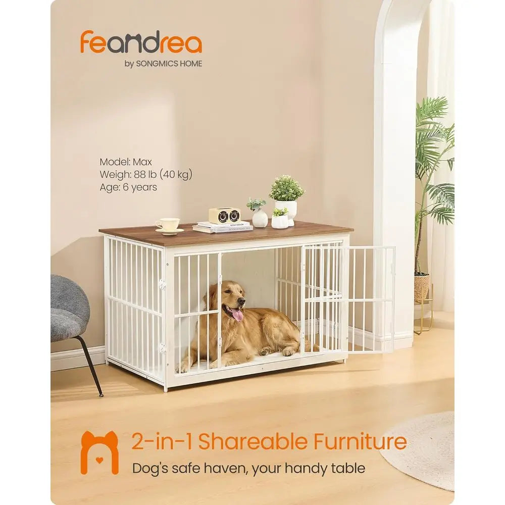 Wooden Dog Crate urniture, 48 Inches Heavy-Duty Kennel or Dogs up to 110 lb, with Double Doand Enclosed Wood Base, ern Pet Cage