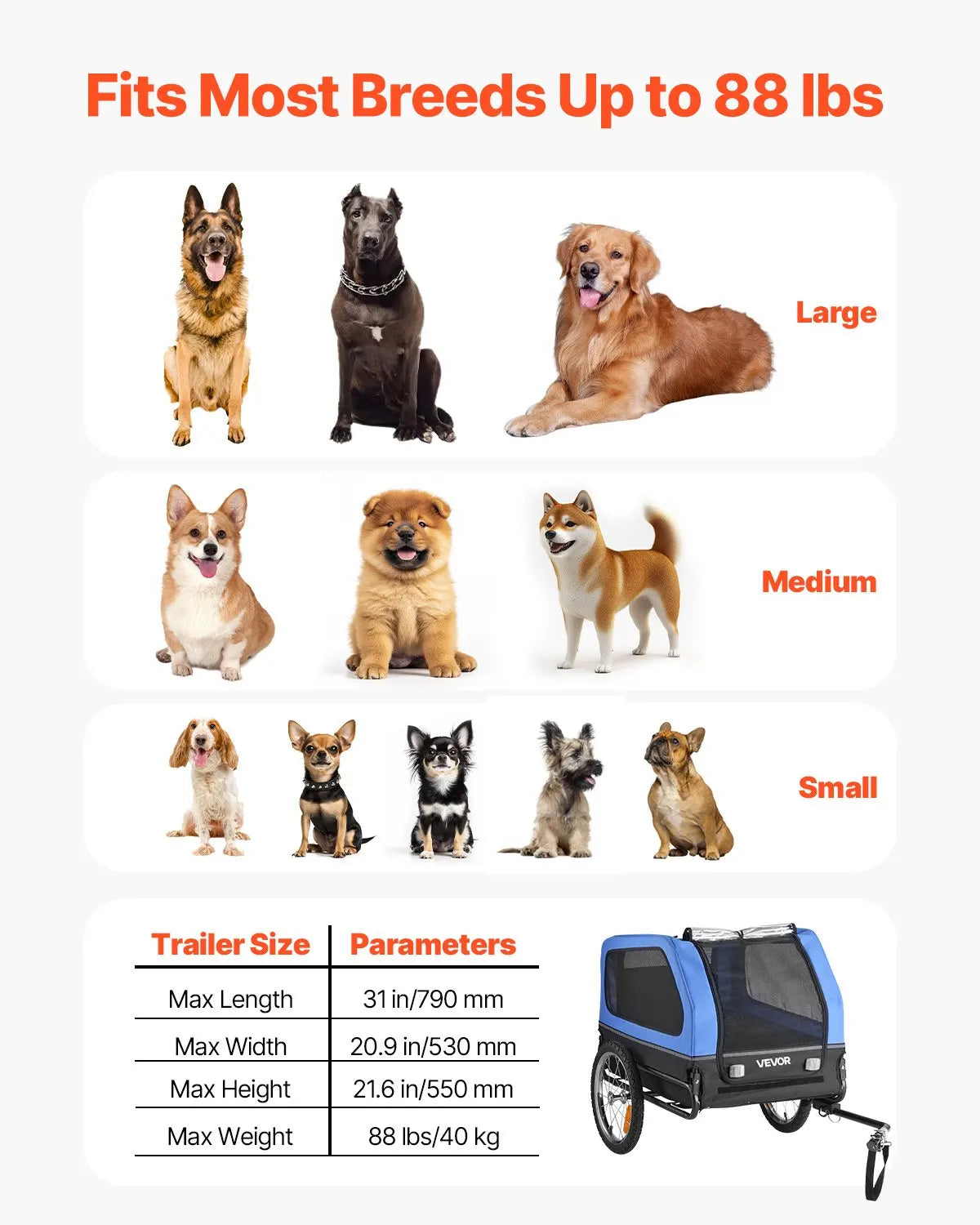 Dog Bike Trailer, Supports Up To 88 Lbs, Pet Cart Bicycle Carrier For Small & Large Dogs, Easy Folding Frame With Quick Release