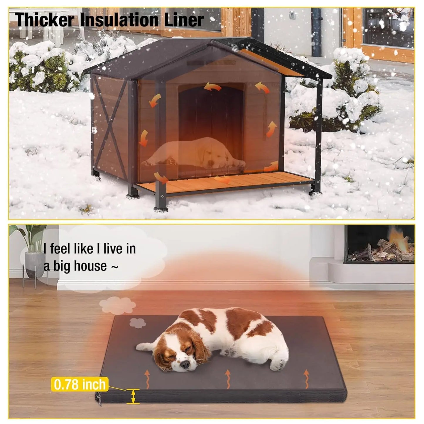 Insulated Outdoor Dog House with Chewproof Metal Frame Weatherproof Kennel for Medium Large Dogs 41.5x41.4x34.1in, Custom