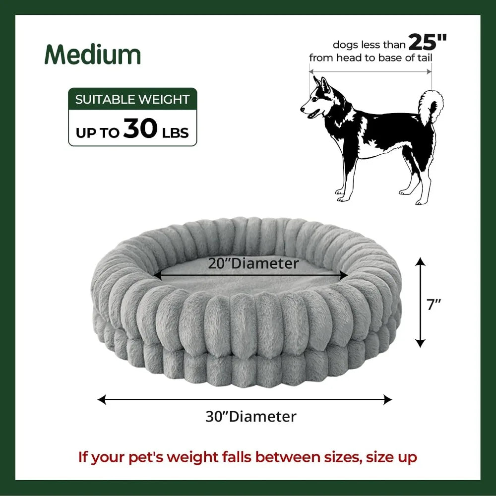 30" Donut Dog Bed, Round Orthopedic Pet Bed with Anti-Slip Bottom, Washable, Gray