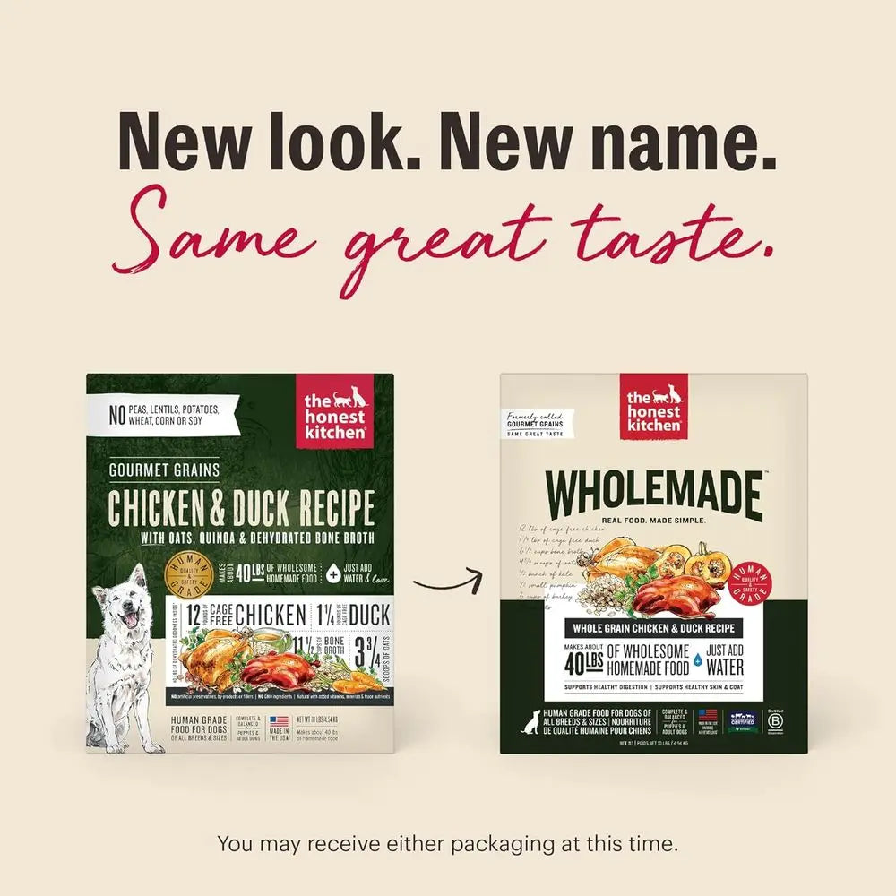 Human Grade Wholemade™ ydrated Dog ood, Whole Grain Dog ood, Chicken & Duck, 10 lb (makes 40lbs)