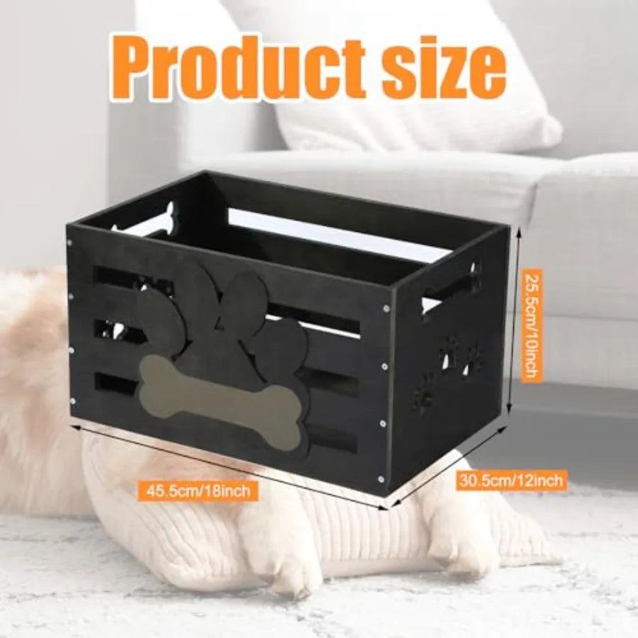 Large Dog Toy Basket Wood Dog Toy Bin Storage Baskets Box with Handles and Label Position Design Large Organizer with Paw Patte