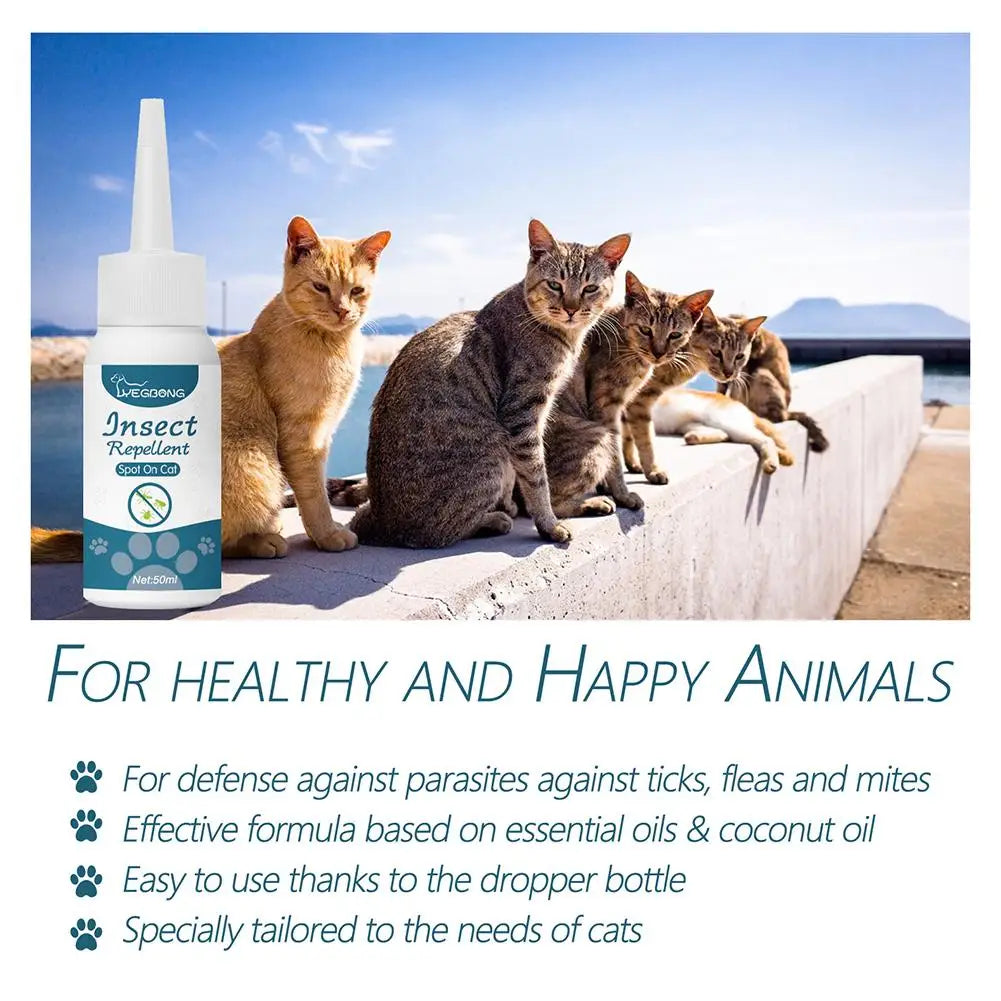 50ml Pet Flea Killer Drops Anti Fleas Cats Ticks Lice Mite Removal Relieve Itching Dogs Ringworm Treatment Pet Insect Removal