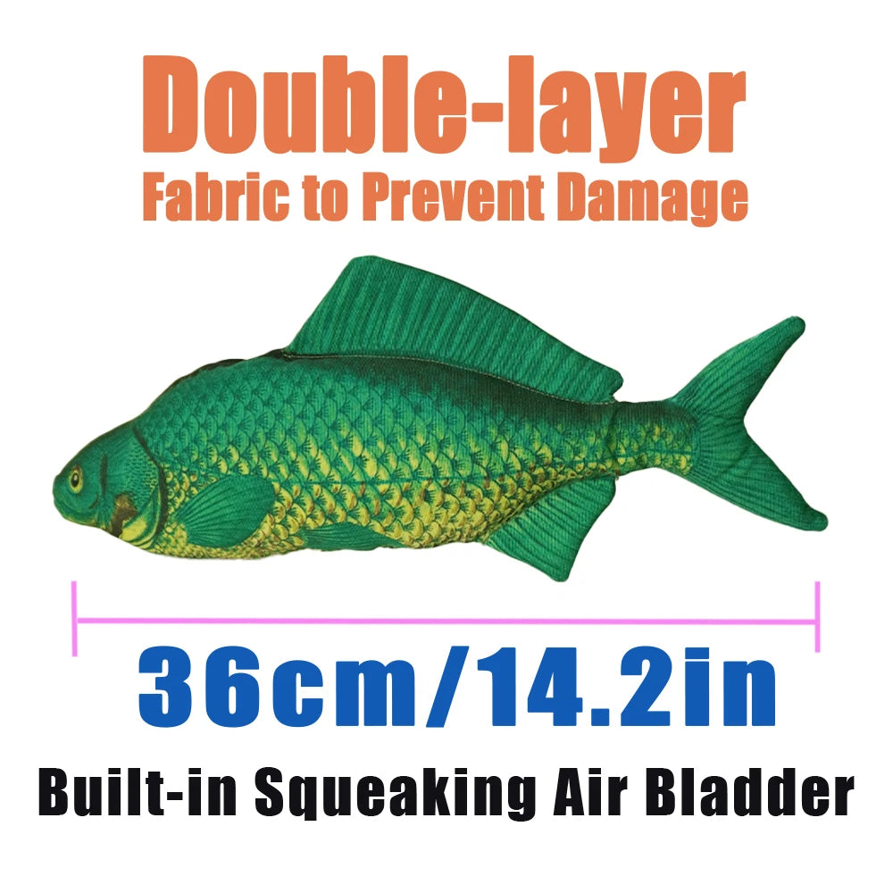 Pet Chew-Resistant Plush Interactive Toy with Sound, Simulated Carp Shape, Suitable for Large, Medium, and Small Pets Such as Cats and Dogs, Double-Layer Fabric, Built-In Airbag