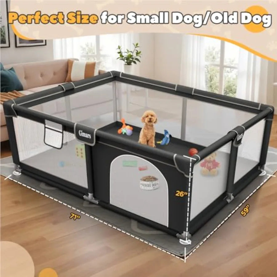 71x59x26 Inches Puppy Playpen with Gate Dog Playpen for Puppies or Small Dogs Sturdy Safety Dog Fence Pet Playpen with Thickene