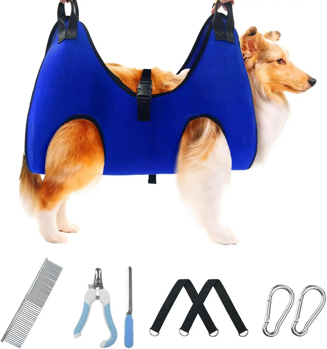 Pet Dog Grooming Hammock for Nail Trimming, Restraint Harness for Large Dogs with Clippers and Comb