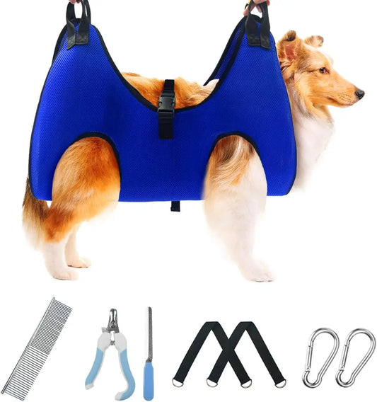 Pet Dog Grooming Hammock for Nail Trimming, Restraint Harness for Large Dogs with Clippers and Comb