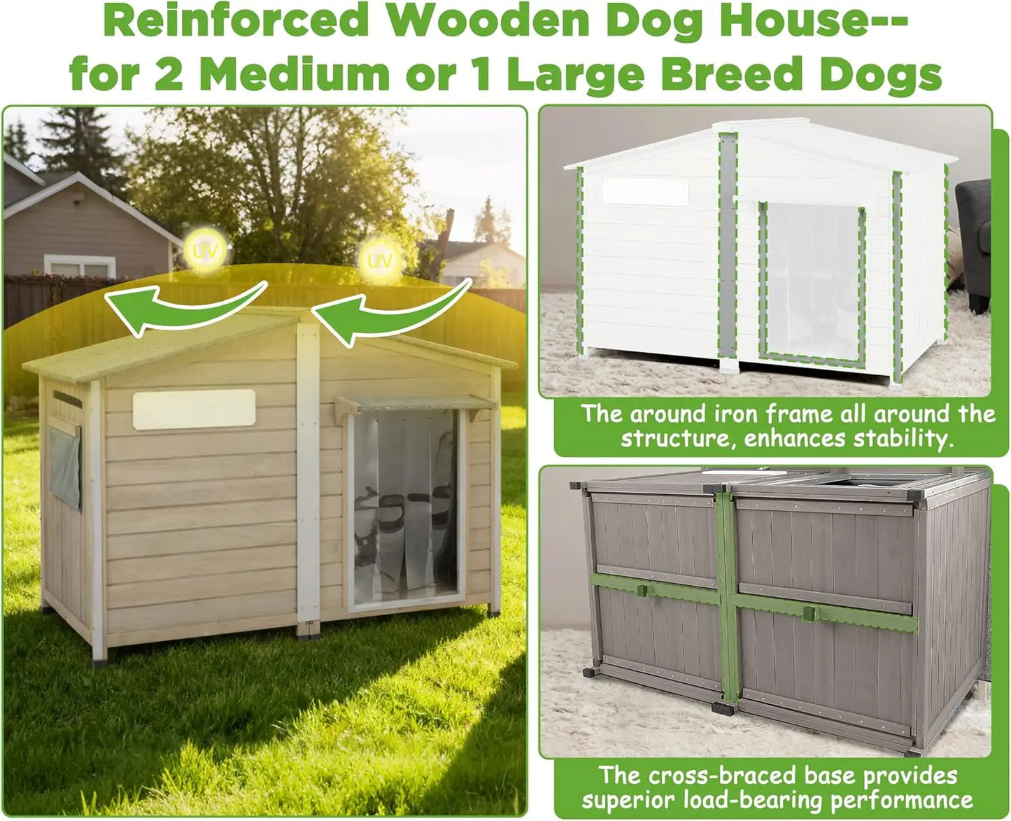 Large Dog House Outdoor Indoor -55' Weatherproof Extra XL Dog Kennel for Small to Large Sized Dogs