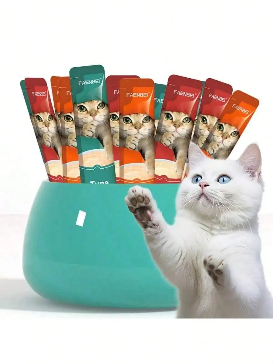 Pet Snacks, Assorted Lickable & Squeezable Cat Treats, Chicken Egg Yolk/Salmon Krill/Tuna Mussels, 0.52 Oz Pouches,