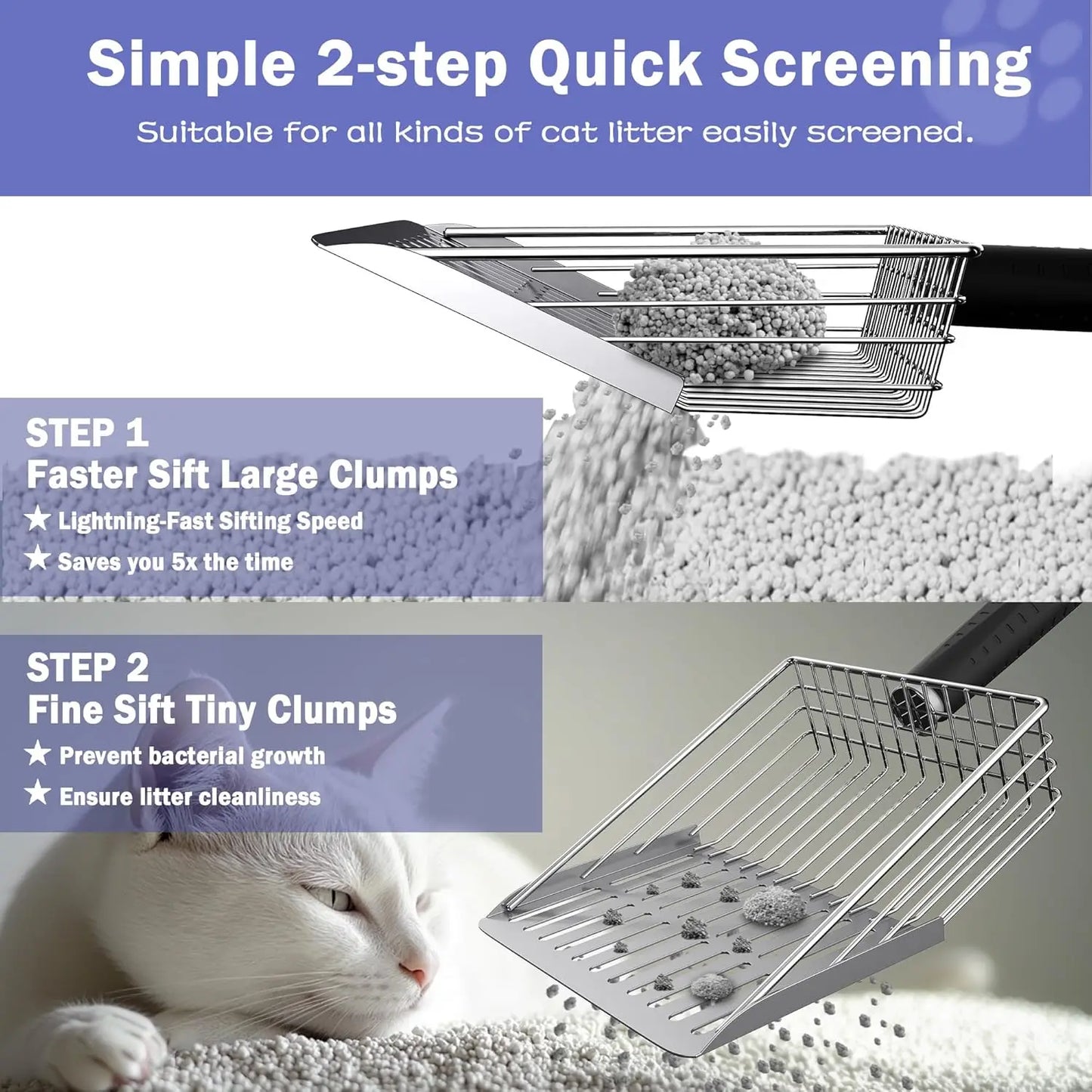 Heavy Duty Stainless Steel Cat Litter Scoop with Holder, Portable Broom and Dustpan Set for Quick Sift and Easy Cleaning