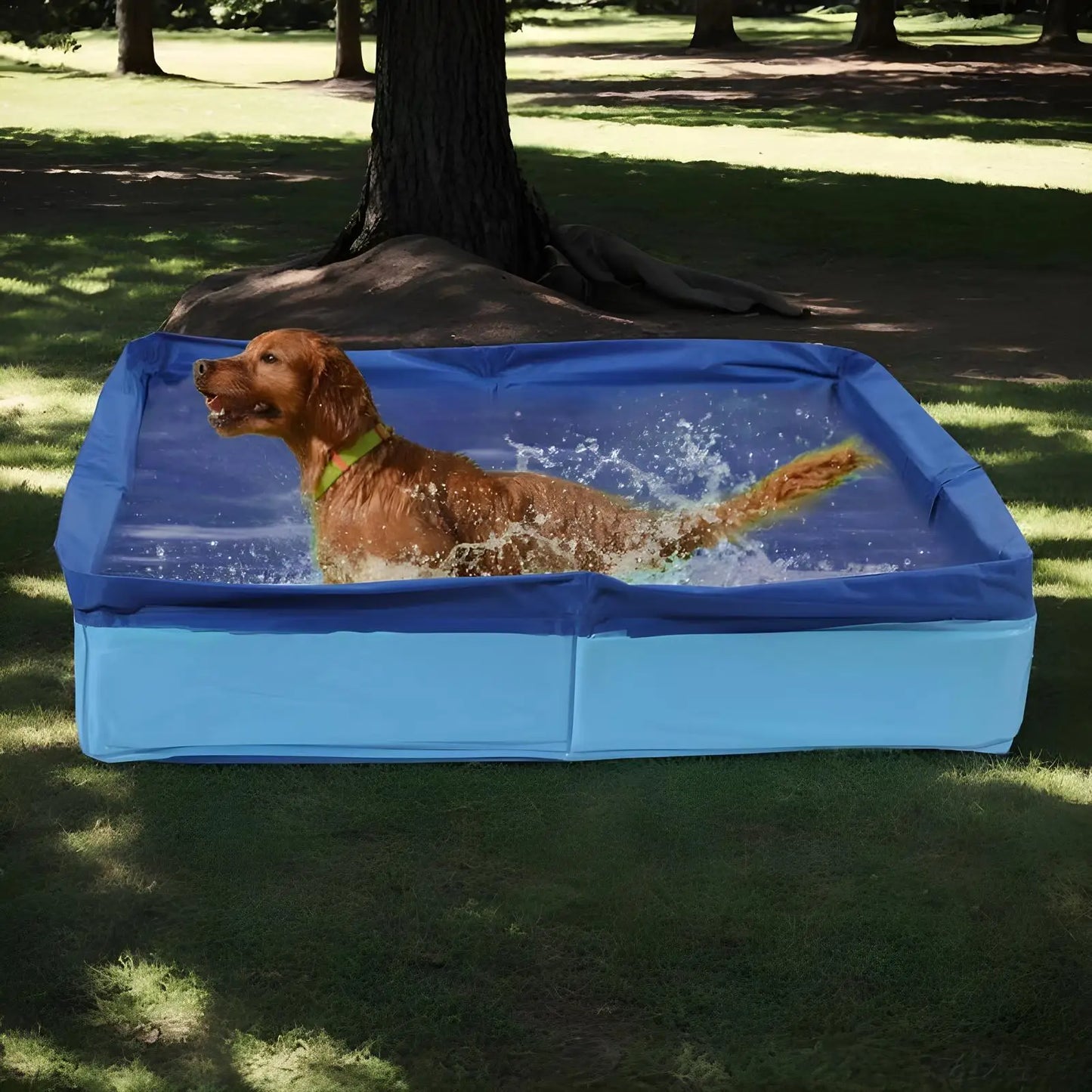 Summer Foldable Pet Blue Square Bath Tub Dog Cat Bath Pool Portable Indoor Outdoor Bathing Container