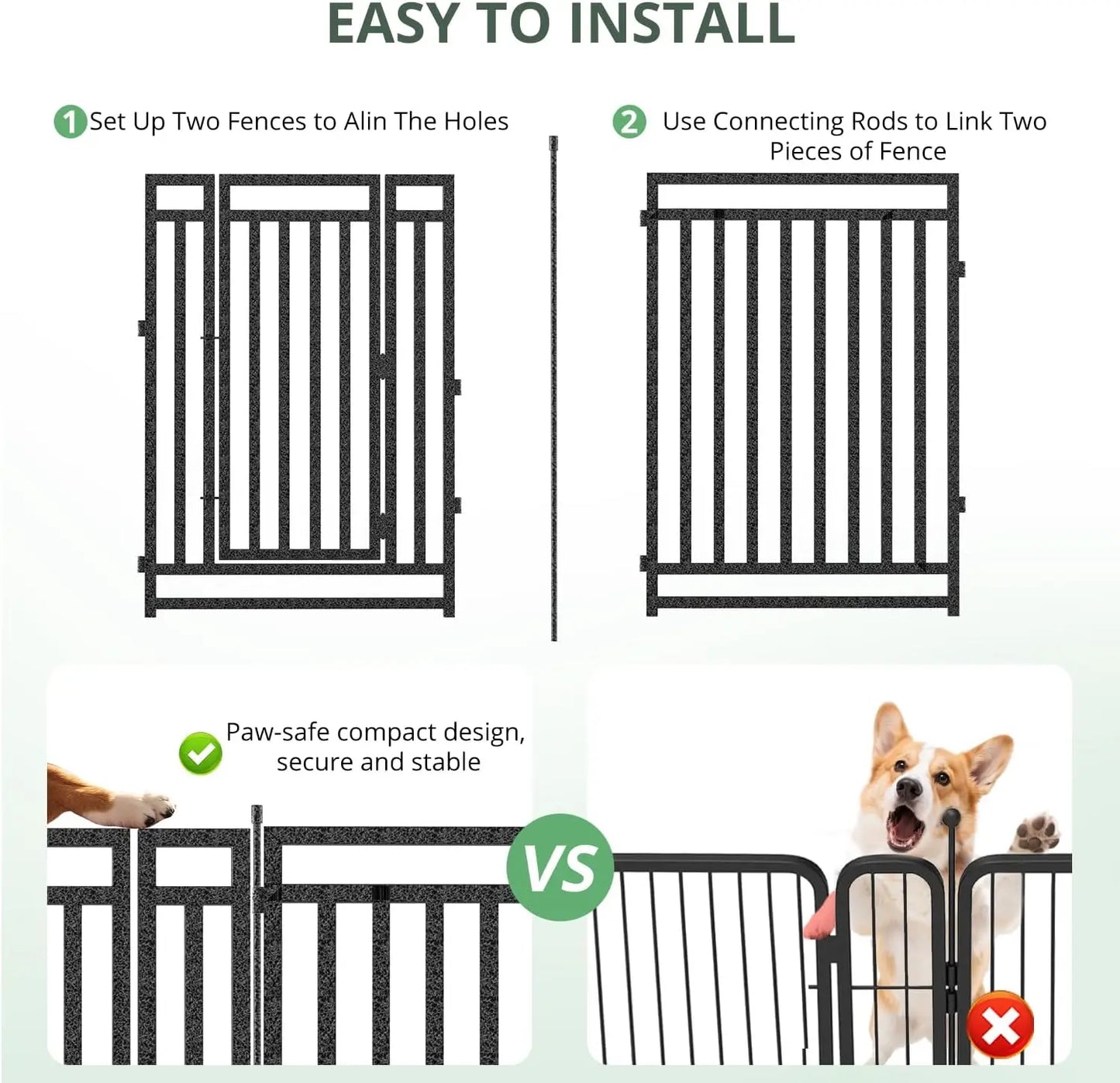 Outdoor Dog Pen (for use in the yard) Indoor Dog Playpen (movable) 40 inches high 16 bars Black - Silver