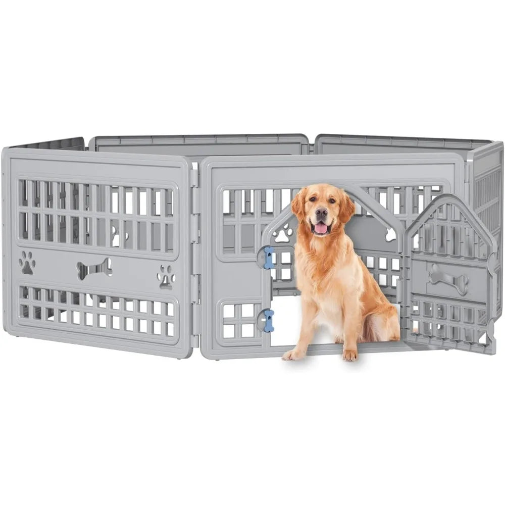 24" Height 4 Panel Dog Playpen with Door,Thickened Material,Resin Dog Play Pen for Small and Medium Dogs,Portable