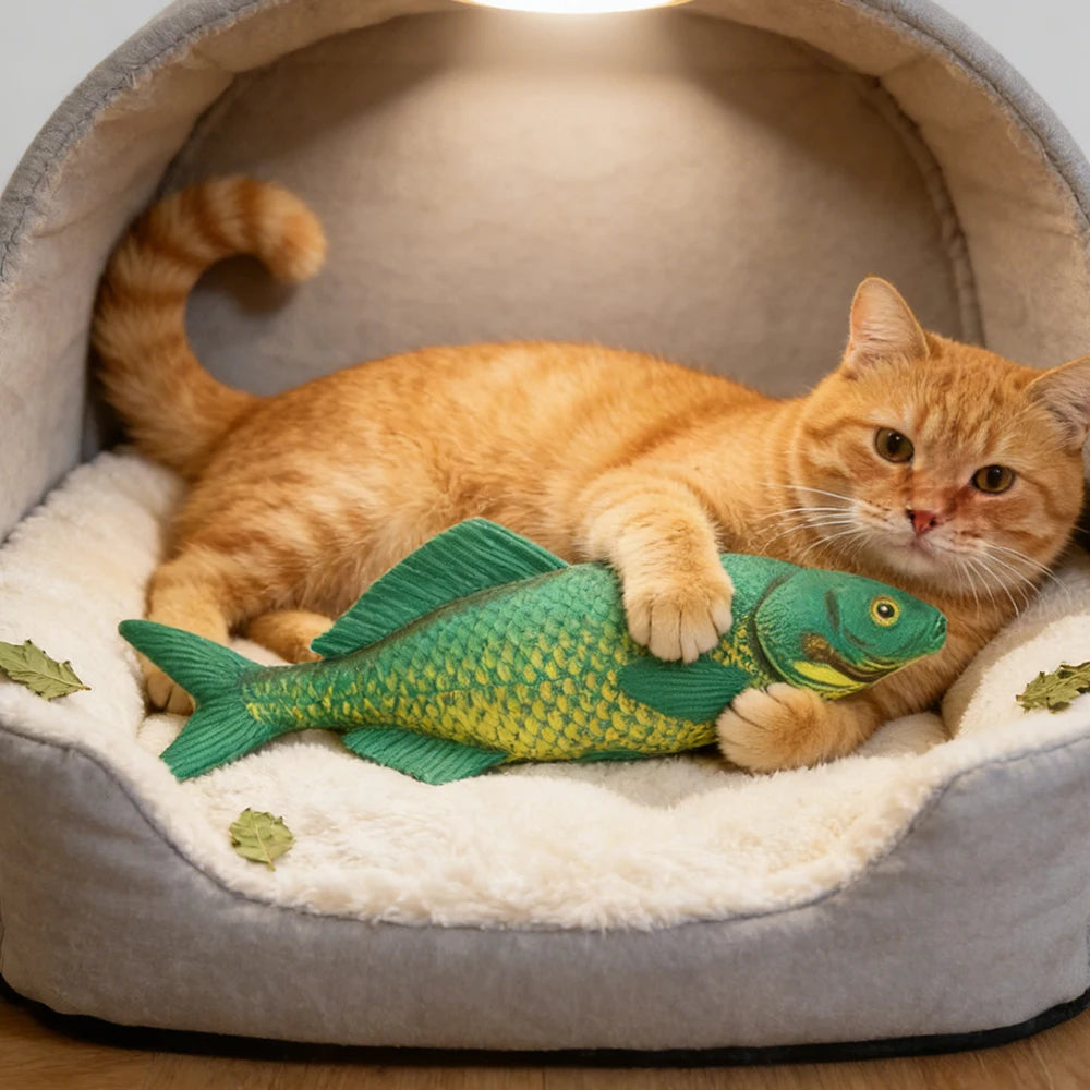 Pet Chew-Resistant Plush Interactive Toy with Sound, Simulated Carp Shape, Suitable for Large, Medium, and Small Pets Such as Cats and Dogs, Double-Layer Fabric, Built-In Airbag
