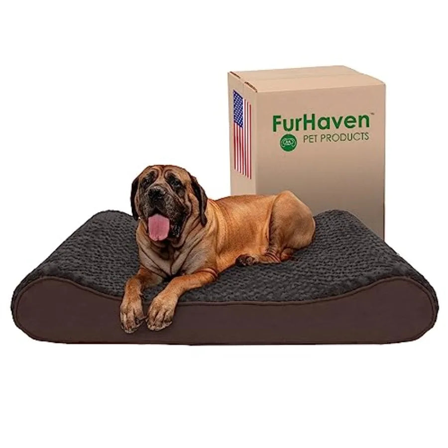 Cooling Gel Dog Bed for Large Dogs w/ Removable Washable Cover For Dogs Up to 150 lbs - Ultra Plush Faux Fur Suede Luxe Lounger