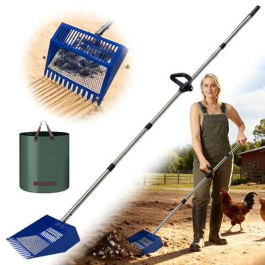 Chicken Poop Scooper Rake Stainless Steel Shovel Head Pooper Scooper Adjustable Stainless Steel Handle 28-68 Chicken Scooper fo