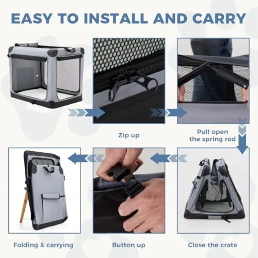 24 Inch Portable Foldable Soft Dog Crate for Small Dogs Travel Pet Carrier with Storage Bag Washable Pad Indoor Outdoor Kennel