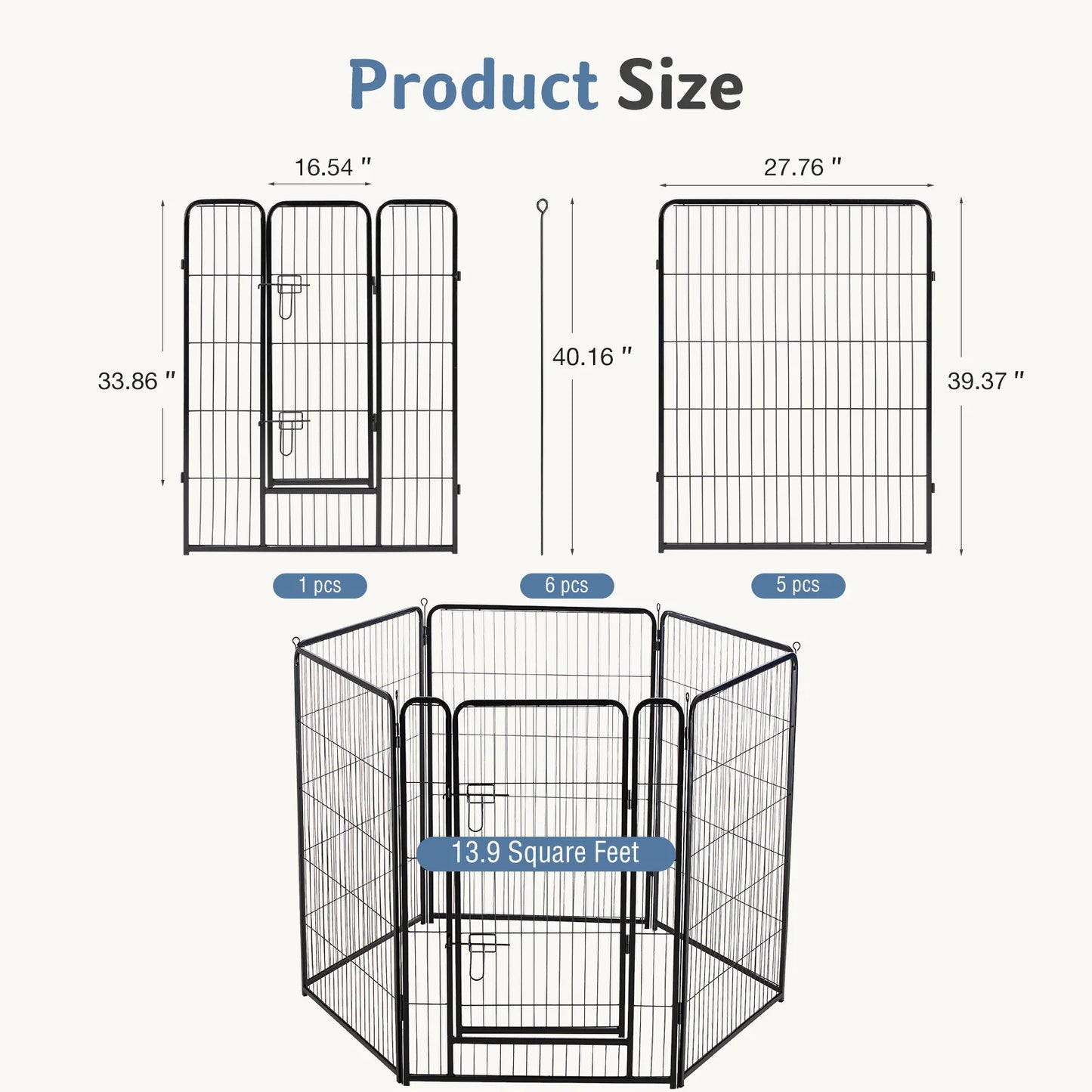 JHK 6 Panels Metal Dog Playpen Pet Fence 24 Inch to 40 Inch Foldable Large Dog Puppy Exercise for Yard Gate Camping Outdoor